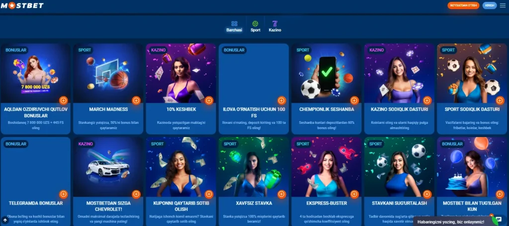 Mostbet veb-saytidagi bonuslar