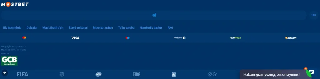 Mostbet veb-saytidagi to'lov tizimi