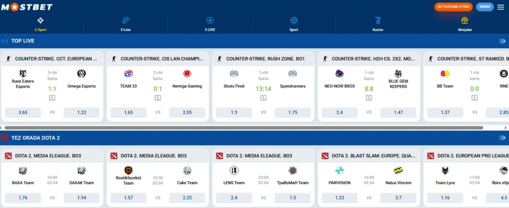 Mostbet’da onlayn sportga pul tikish